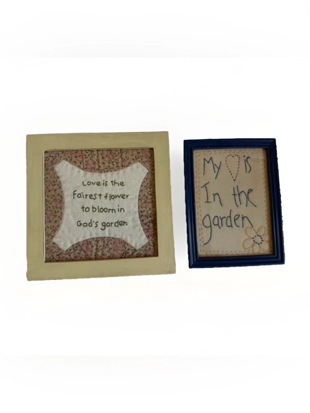 Vintage Cottagecore Framed Hand Embroidery Art Lot Garden Floral Wall Decor Set